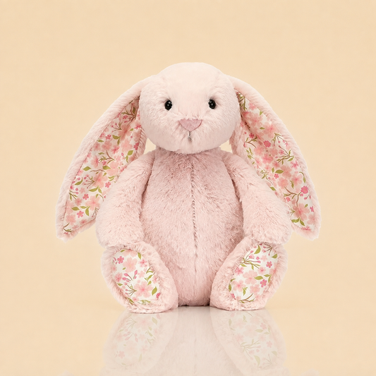 JC Easter Series, Cherry Blossom Pink, White, Floral Bonnie Rabbit, Medium, 31cm